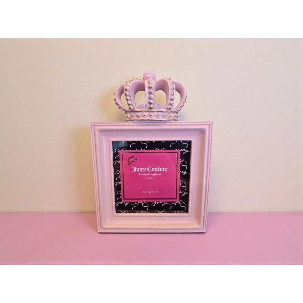 New Baby Pink / Gold Juicy Couture Crown Hollywood Regency Picture Frame 4x4
